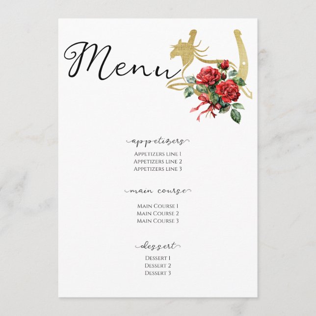 Menu Course moderne Horse Derby & Boissons Fête équestr (Devant)