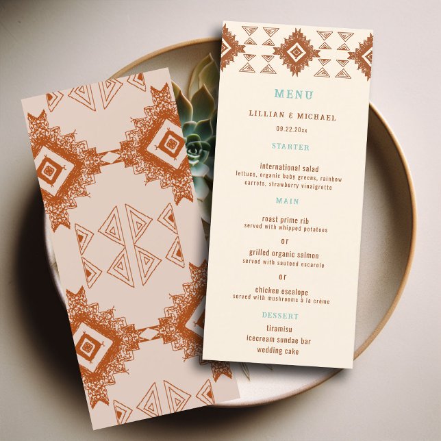 Menu Cowboy Country Western Desert Terracotta Mariage (cowboy country western desert wedding menu aztec pattern terracotta teal)