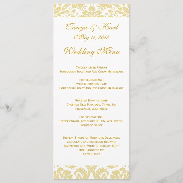 Menu Cram Gold Floral Mariage damassé (Devant)