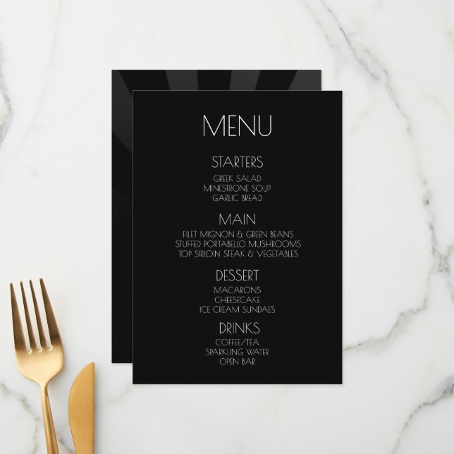 Menu Créer votre propre - Black Minimalist Sunburst (Devant/Arrière en situation)