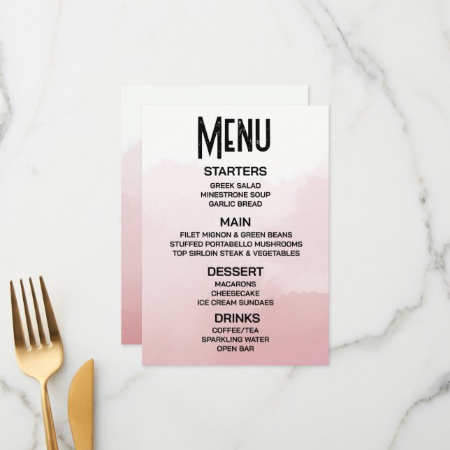 Menu Créez Votre Propre Aquarelle Ombrée Rouge Subtile  (Devant/Arrière en situation)