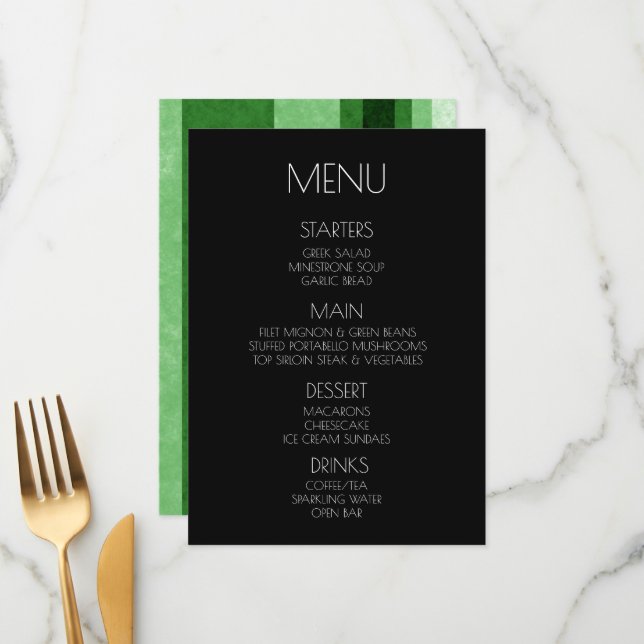 Menu Créez votre propre - Bandes rétro vertes (Devant/Arrière en situation)