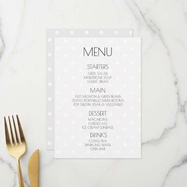 Menu Créez Votre Propre Mariage Rétro à Points Gris (Devant/Arrière en situation)
