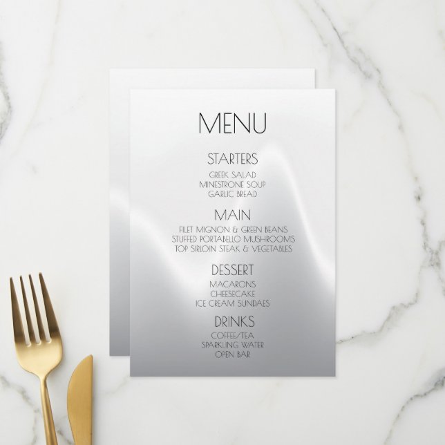 Menu Créez Votre Propre Mariage Simple Vague Argentée (Devant/Arrière en situation)