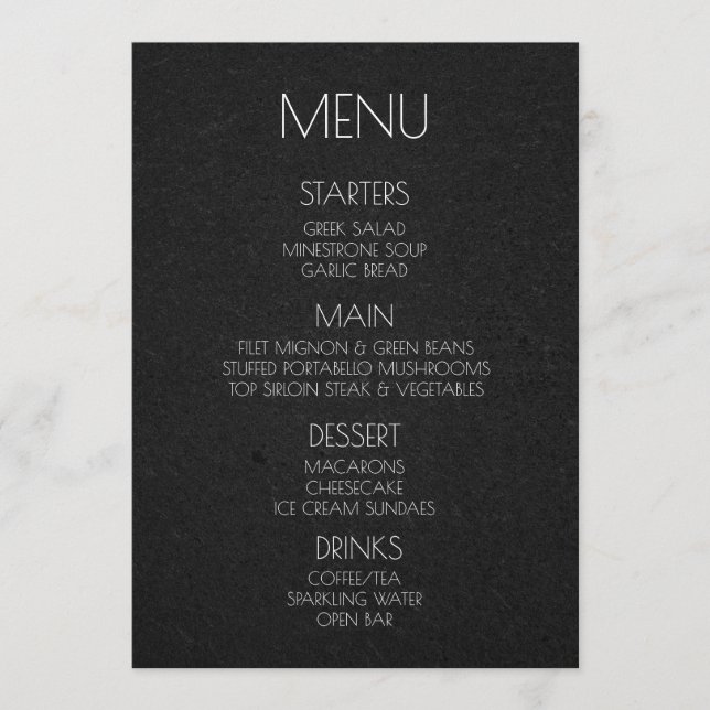 Menu Créez Votre Propre - Mariage Texture Noir  (Devant)