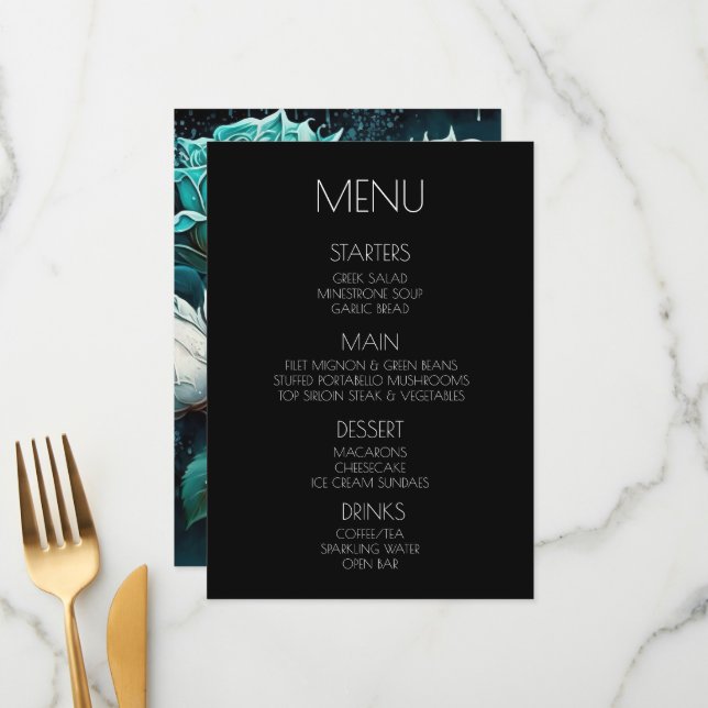 Menu Créez votre propre - Roses Bleues Blanches (Devant/Arrière en situation)