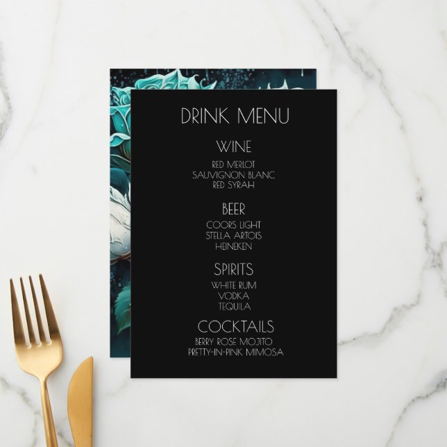 Menu Créez votre propre - Roses Bleues Blanches Boire (Devant/Arrière en situation)