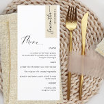 Menu Crème beige Personnalisée avec nom d'hôte Élégant<br><div class="desc">Pourquoi passer à l'endroit cartes et cartes de menu quand vous pouvez avoir un élégant menu tout-en-un élégant personnalisé avec chaque nom d'invité! Contemporain, simple et élégant design avec belle calligraphie manuscrite moderne. Grattez sur le coin supérieur droit dans le ton crème beige avec nom d'invité en noir. Retour dans...</div>