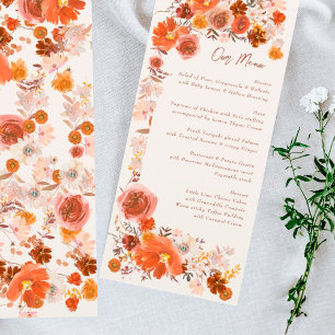 Menu Crème Brûlé Orange Floral Boho Bouquet Mariage