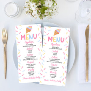 Menu Crème glacée Cone Saupoudrer sucré Anniversaire Fê
