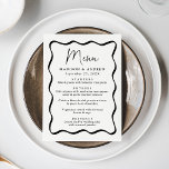Menu Crème moderne et Mariage de cadre noir vague<br><div class="desc">Ajoutez une touche vintage à votre soirée de fiançailles, à votre dîner de répétition ou à votre réception de mariage avec ce menu de mariage de crème moderne et cadre noir vague. Le design affiche les noms du couple, la date du mariage et les options de menu en lettres noires...</div>