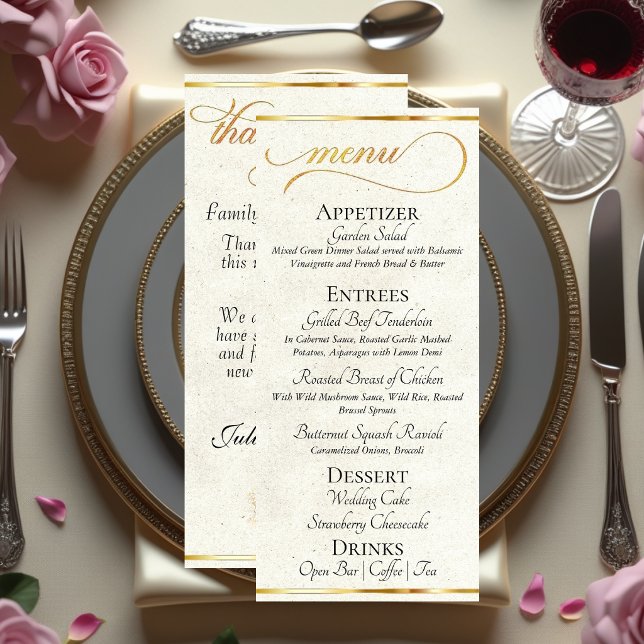 Menu Crème - Monogramme en couronne et remerciement de  (Créateur téléchargé)
