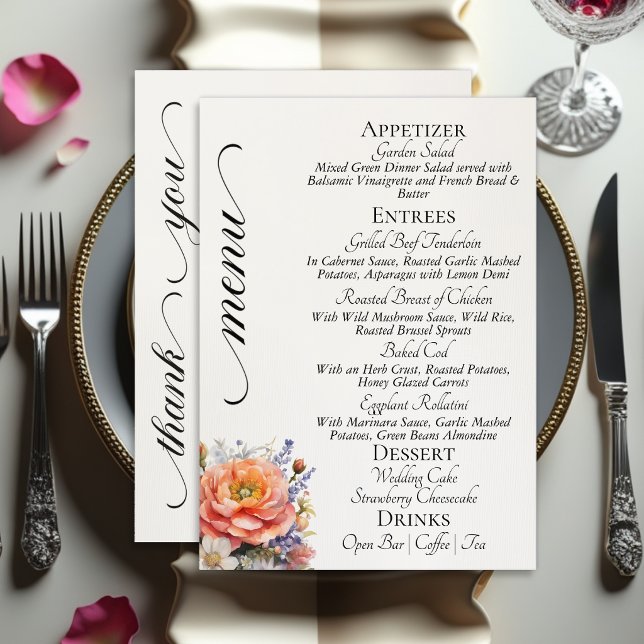 Menu Crème - Monogramme, Fleurs sauvages & Merci  (Créateur téléchargé)