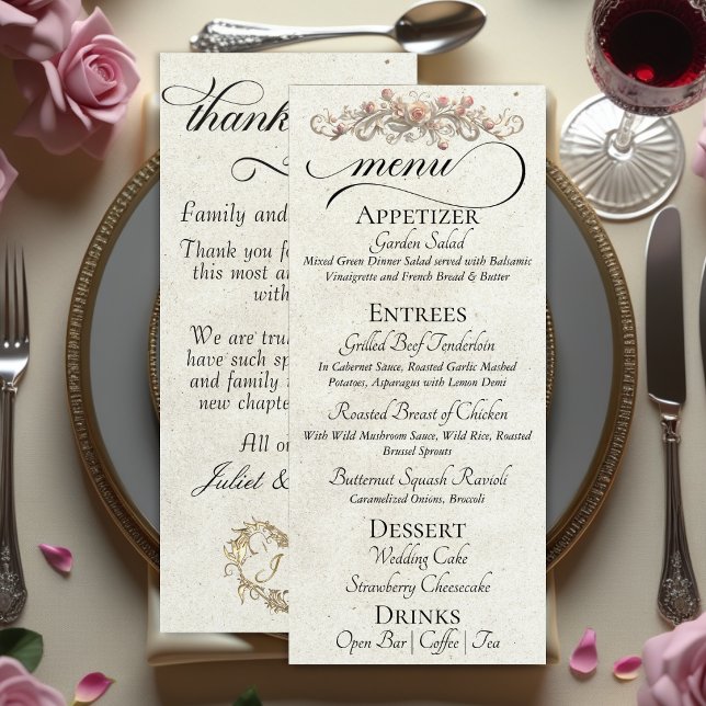 Menu Crème - Roses, Cœur et Merci (Créateur téléchargé)