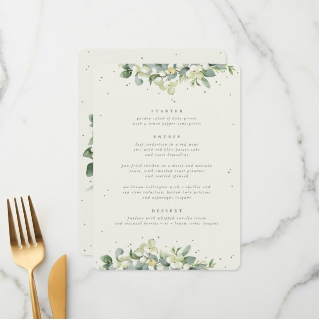 Menu Crème Snowberry + Eucalyptus 3 Parcours Mariage (Devant/Arrière en situation)