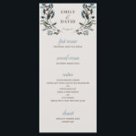 Menu Crest jardin | Eggshell | Mariage 4 cours<br><div class="desc">Ce menu mariage élégant et chic présente des fleurs d'aquarelle peintes dans les tons bleu et rose et est assorti à un motif floral sur le dos. Personnalisez-le avec votre propre texte en utilisant les modèles fournis. La couleur arrière - plan est réglée sur une couleur neutre en coquille d'oeuf,...</div>