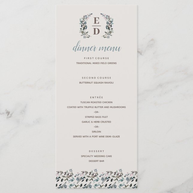 Menu Crest jardin | Eggshell | Mariage de monogramme (Devant)