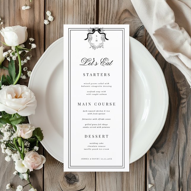 Menu Crest Monogram French Bow Mangeons du Mariage blan (Créateur téléchargé)