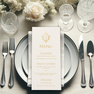 Menu Crête de mariage or élégant vintage monogramme ivo