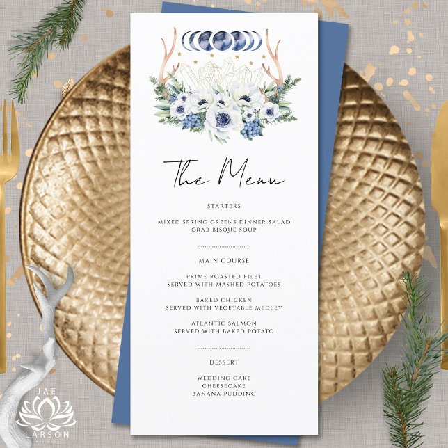 Menu Cristaux de lune Fleurs Boho Mariage métaphysique (Créateur téléchargé)