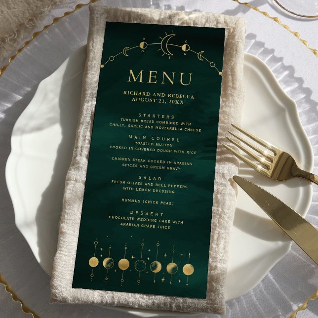 Menu Croissant de Lune de Mariage en Or Émeraude Célest (Créateur téléchargé)