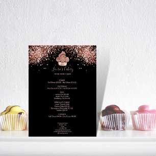 Menu Cupcake Bakery Pastry Chef Glitter Drips Rose Gold
