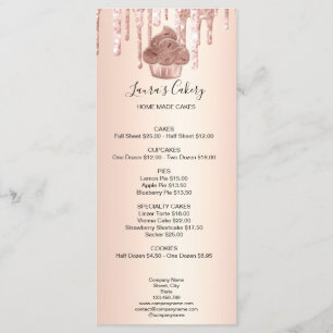 Menu Cupcake Bakery Pastry Chef Glitter Drips Rose Gold