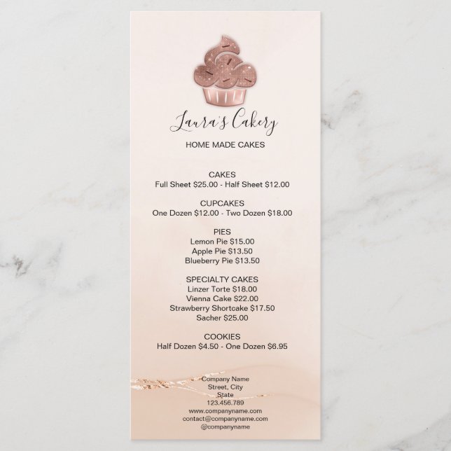 Menu Cupcake Boulangerie Pâtisserie Chef Blush Rose Ros (Devant)