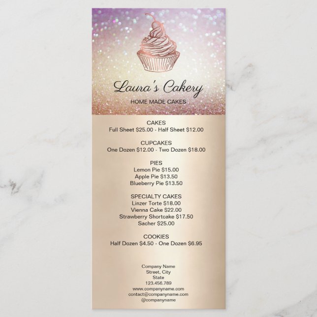 Menu Cupcake Home Bakery Rustic Vintage (Devant)