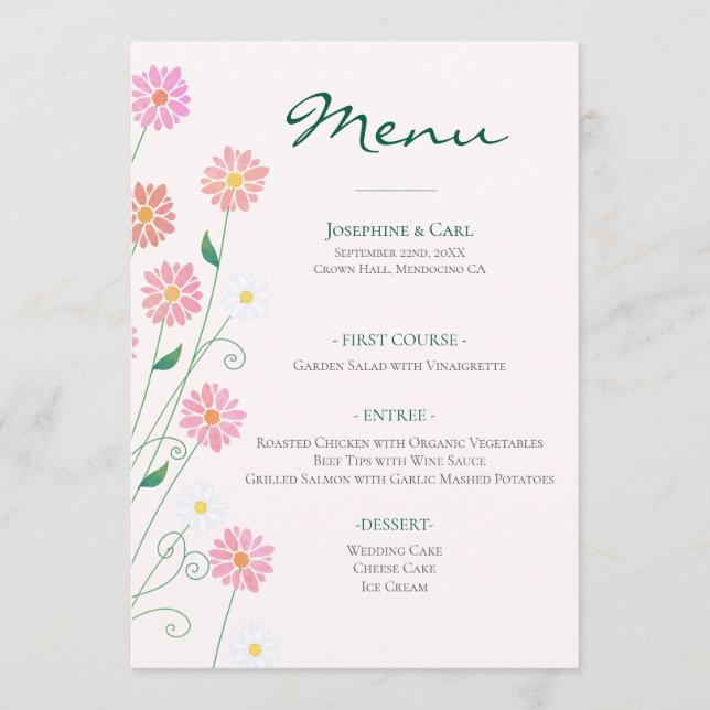 Menu Cute Country Daisy Rose de printemps (Devant)