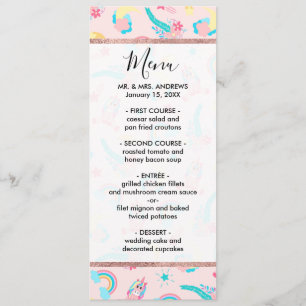 Menu Cute Pink Teal Unicorn Rainbow