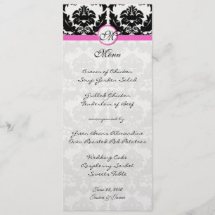Menu Damas rose et noir sur Mariage métallique argenté