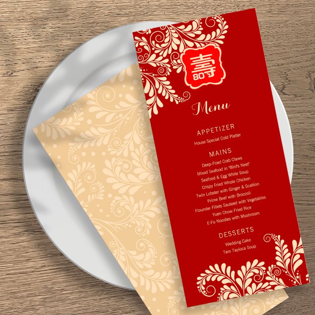 Menu d'anniversaire chinois "Longévité" (RED) (Créateur téléchargé)