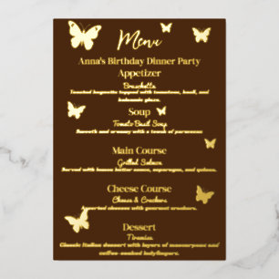 Menu d'anniversaire sur le thème du papillon brun