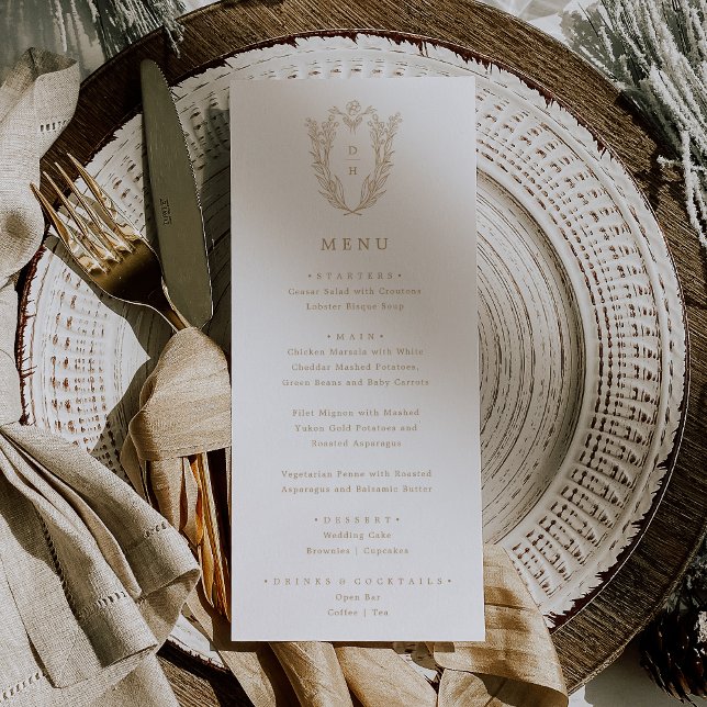Menu DAPHNE Antique Or Blanc Floral Classal Mariage (DAPHNE Antique Gold White Floral Classy Wedding Menu)