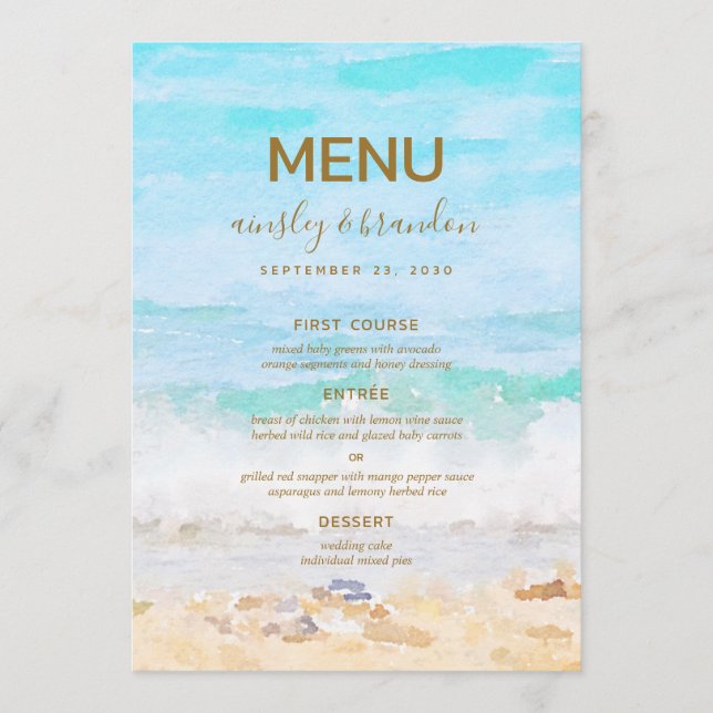 Menu d'aquarelle de plage (Devant)