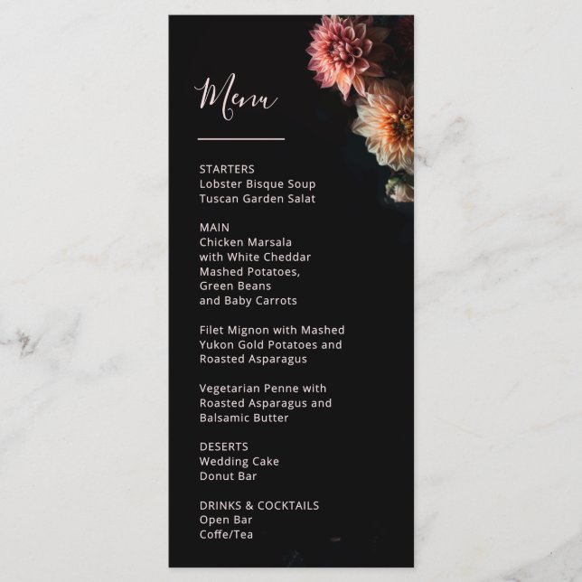 Menu Dark Moody Flowers Chrysanthemum Wedding (Devant)