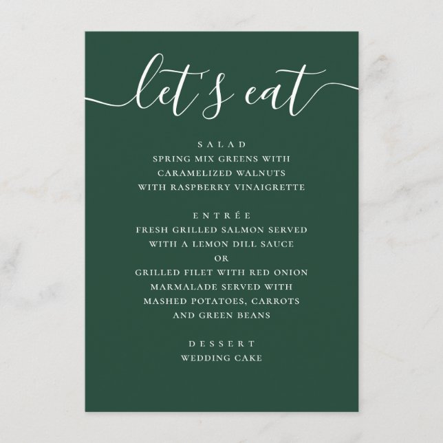 Menu Dark Woodland Green Wedding | Modern Script Dinner (Devant)