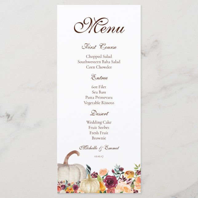 Menu d'automne, Menu de Thanksgiving, Menu Friends (Devant)