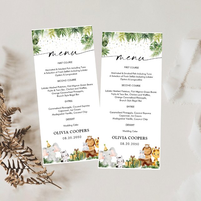 Menu de Baby Shower Animaux de Safari (Créateur téléchargé)