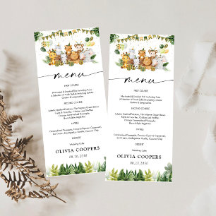 Menu de Baby Shower Animaux de Safari