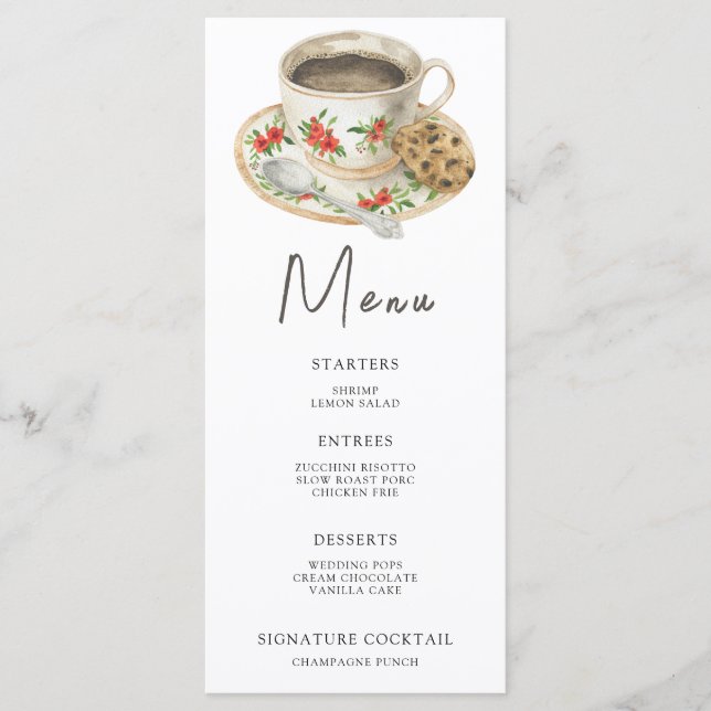 Menu de Baby Shower avec tasse de café aquarelle (Devant)