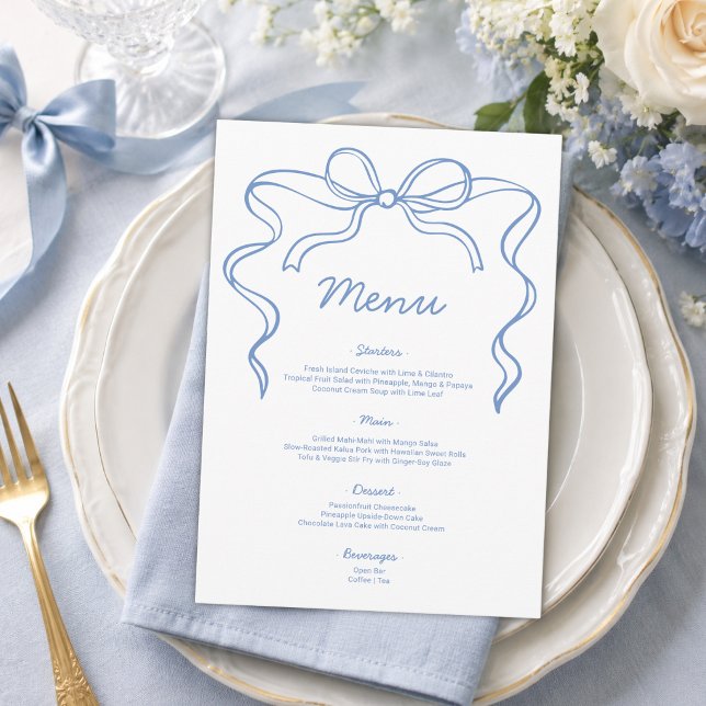 Menu de Baby Shower de Mariage au Ruban Bleu Éléga (Créateur téléchargé)