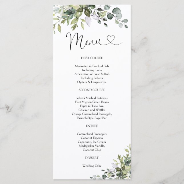 Menu de Baby Shower Elegant Verdure (Devant)