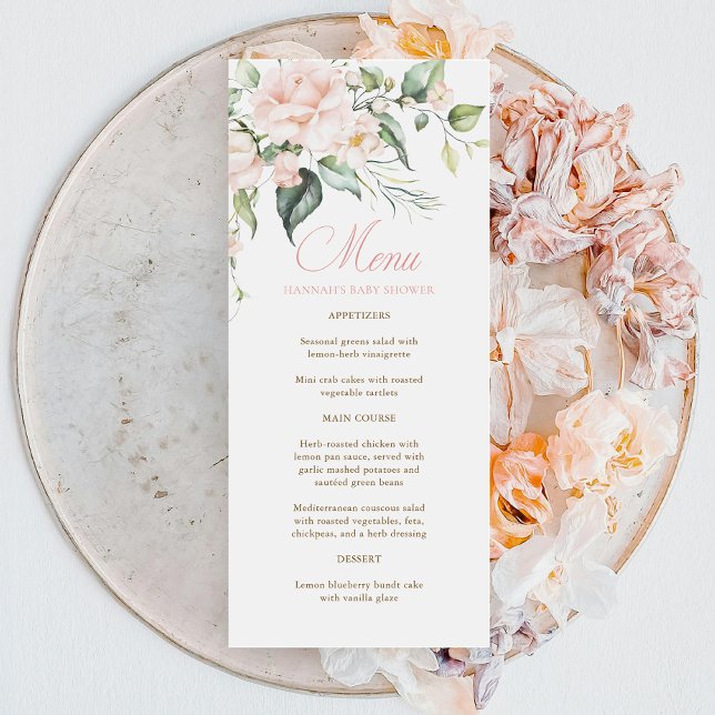 Menu de Baby Shower Fleurs Roses pour Bébé (Créateur téléchargé)