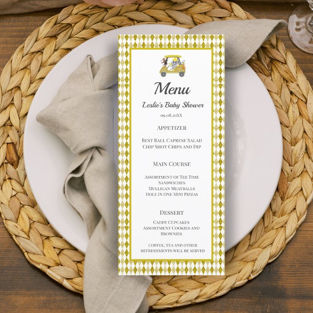 Menu de Baby Shower Glitter Elephant & Monkey Golf (Créateur téléchargé)
