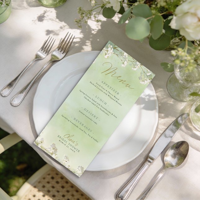 Menu de Baby Shower Mariage Fleur de Sauvage Verte (Garden Bridal Shower Menu)