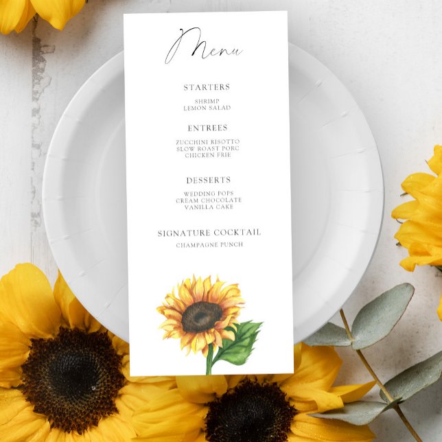 Menu de baby shower minimaliste tournesol (Créateur téléchargé)