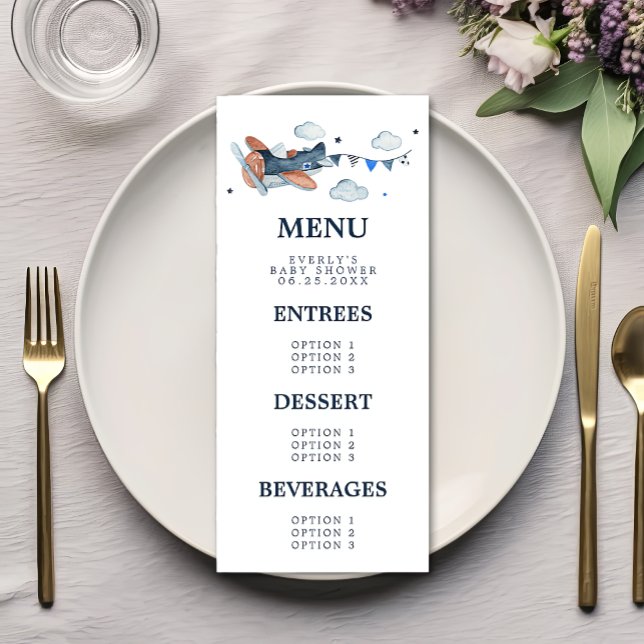 Menu de Baby Shower Nuages Avion Vintage (Créateur téléchargé)