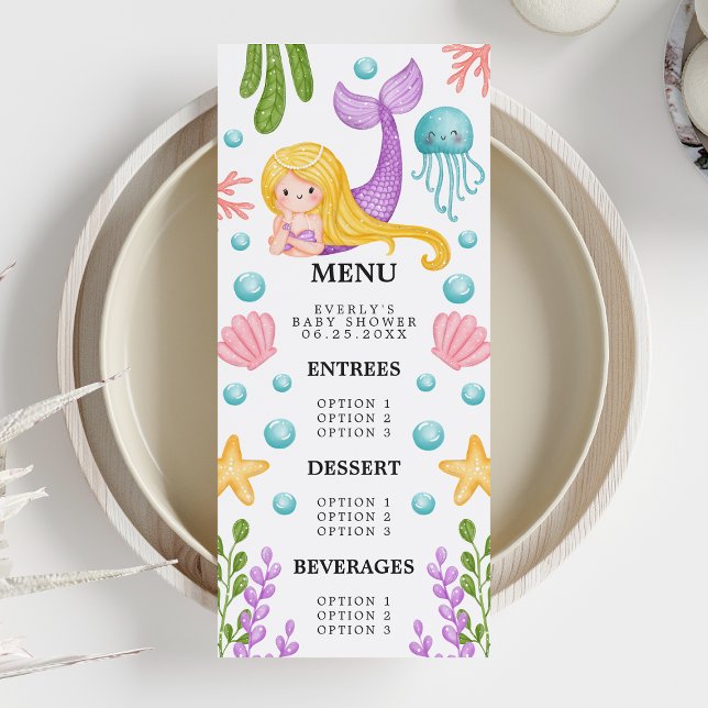 Menu de Baby Shower Océan Sirène (Créateur téléchargé)